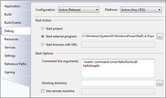 Visual Studio PowerShell Debug Configuration