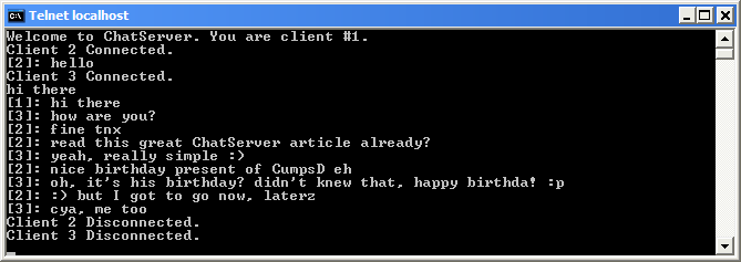 Telnet client chatting with the server