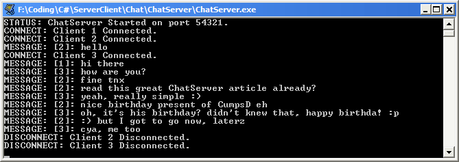 ChatServer console output