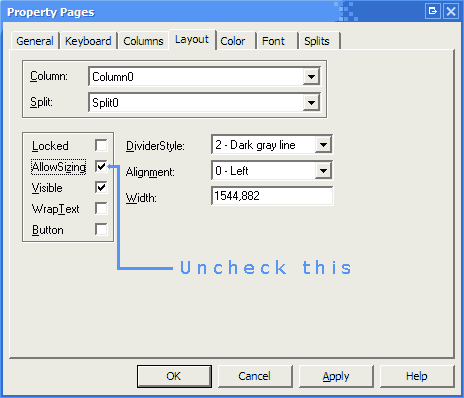 DBGrid Layout properties with AllowSizing