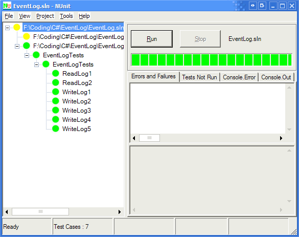 NUnit GUI with all tests passing