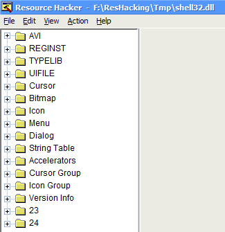ResHacker showing the resources in shell32.dll