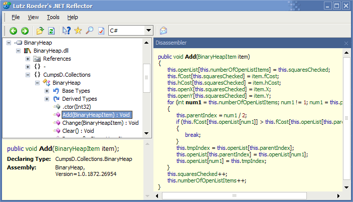 Reflector browsing an assembly
