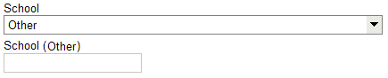 School dropdown with the Other option showing a text field