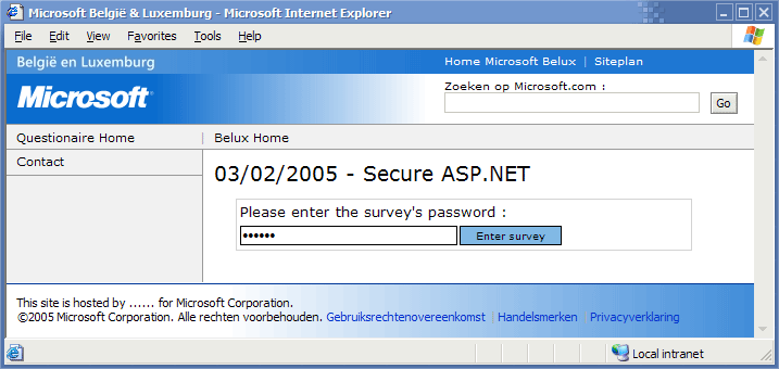 Survey page in the Microsoft layout