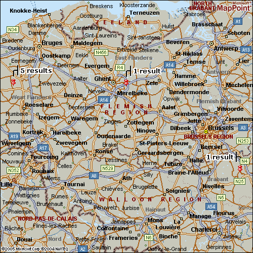 MapPoint map with result pushpins per region