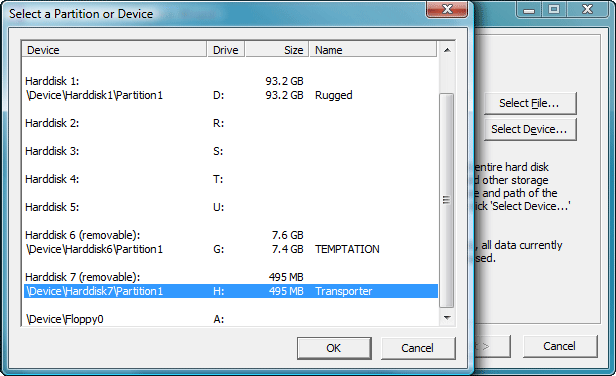 TrueCrypt Partition Selection