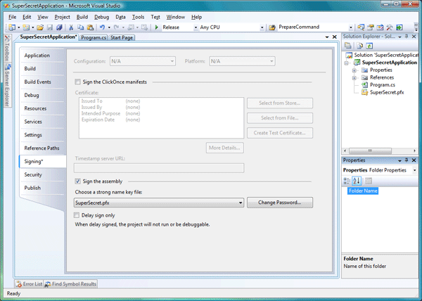Visual Studio - Sign Assembly